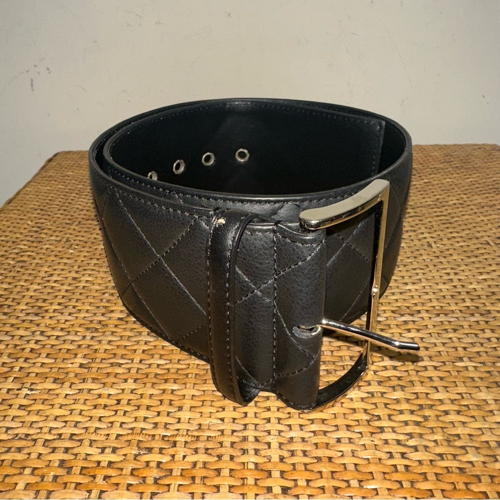 Vintage Richard Gampel Womens Wide Cowhide Quilted Belt Black Goth Vampire Y2K